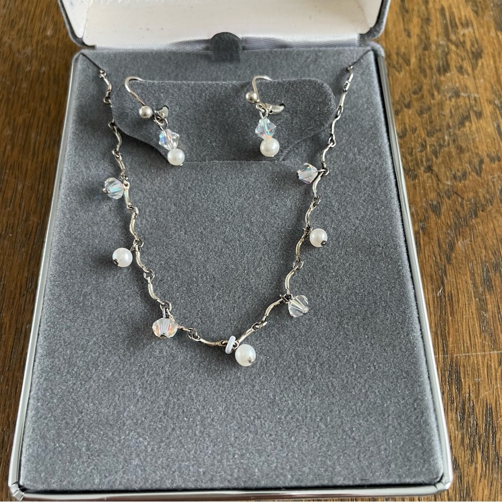 Sterling Silver Cultured Pearls Necklace Pierced Earrings Set